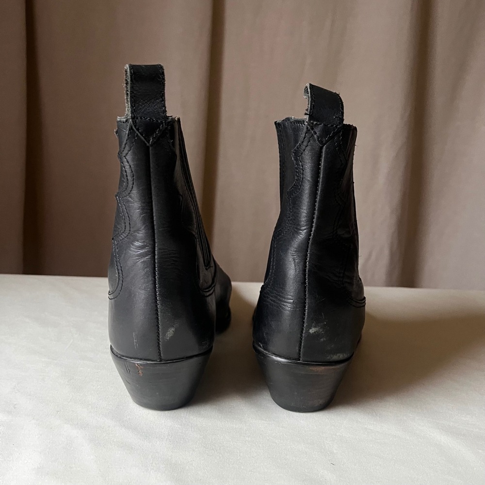 Vintage Feather & Son Black Leather Western Ankle Boots Women's 10M Cowboy - Picture 5 of 11